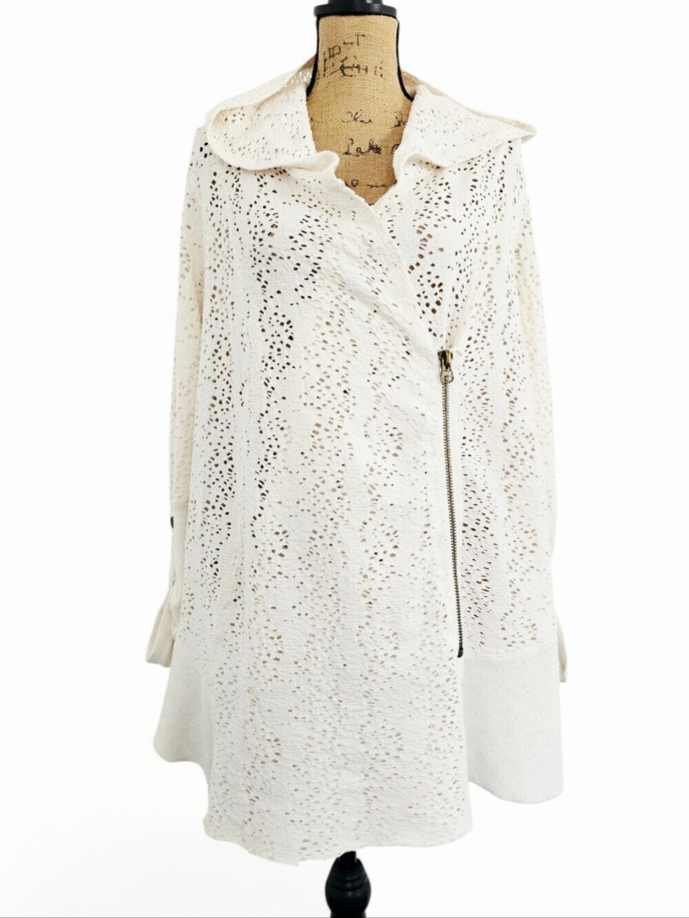 Free People Doily Hooded Cardigan Ivory Open Knit Boho Jacket, Size S - Picture 4 of 11